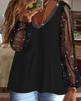 Plus size topp i enfärgad med meshärmar